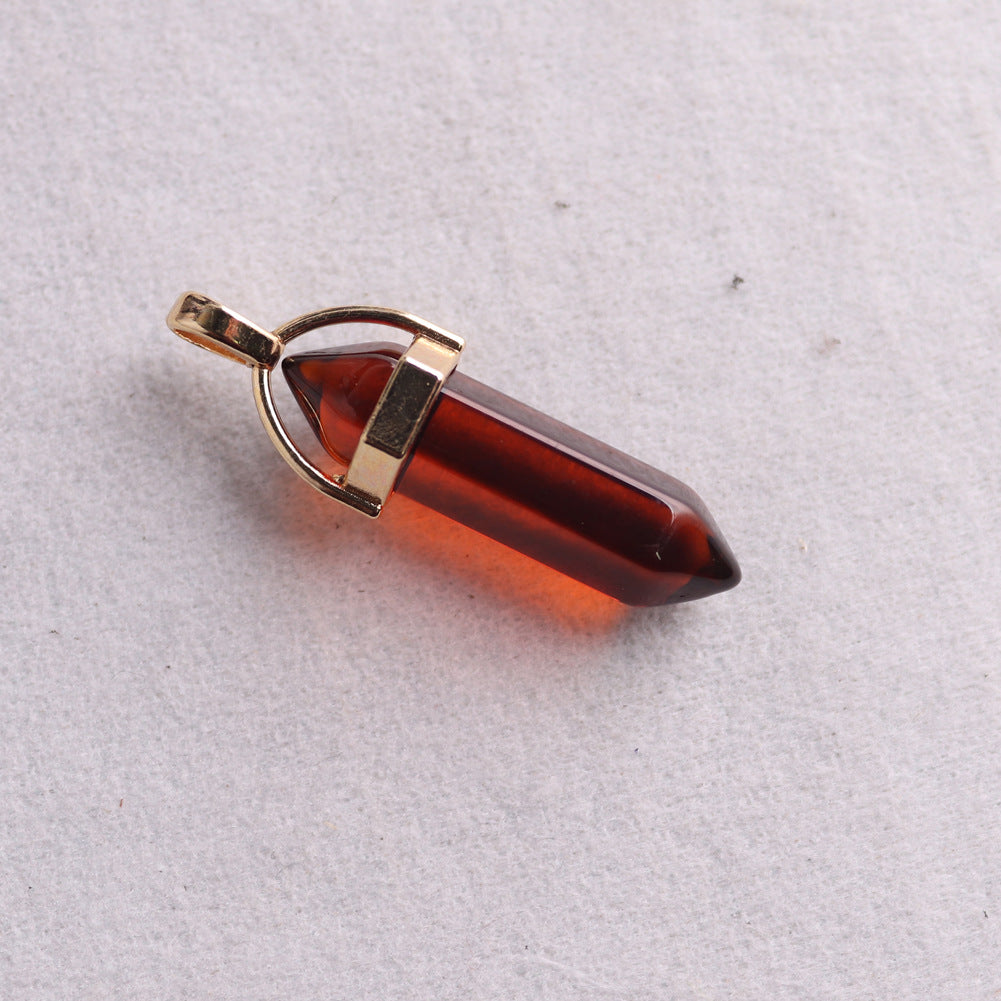 Quartz Crystal Gold Plated Buckle Hexagon Prism Pendant