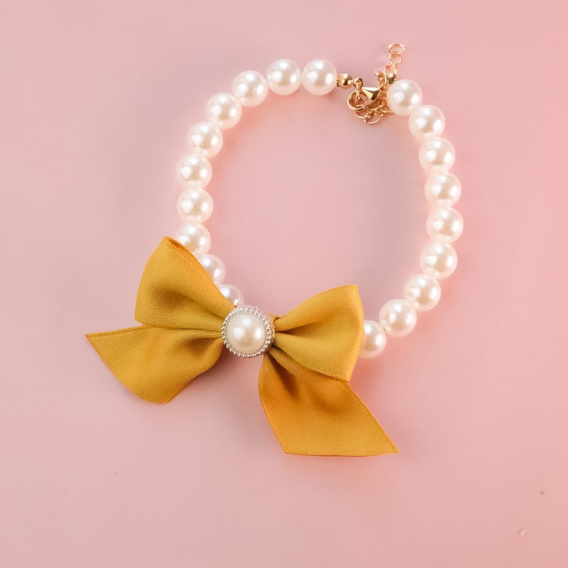 Vintage Pearl Bow Pet Collar