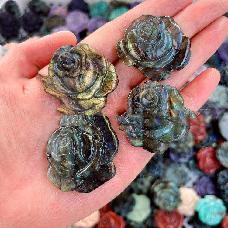 Purple Mica Labradorite Carved Rose Natural Ornament