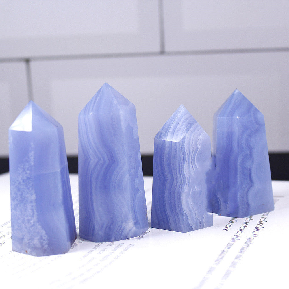 Natural Crystal Column Power Stone Blue Pattern Agate Hexagonal Single Point