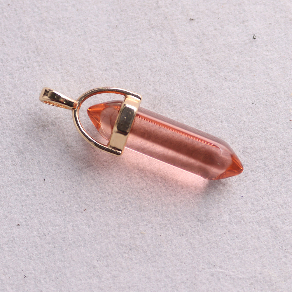 Quartz Crystal Gold Plated Buckle Hexagon Prism Pendant