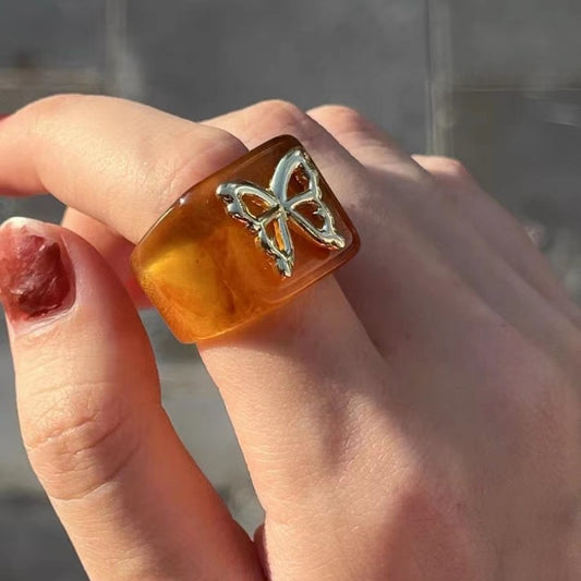 New Amber Dance Butterfly Opening Ring