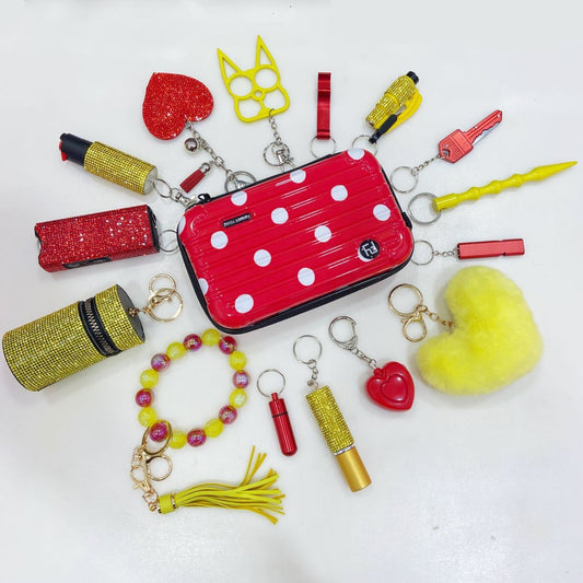 16pcsYellow And Red Keychain Set