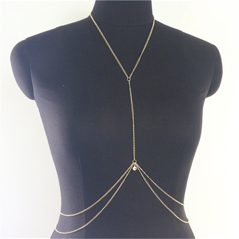 Crystal Pendant Multilayer Metal Thin Halter Body Chain