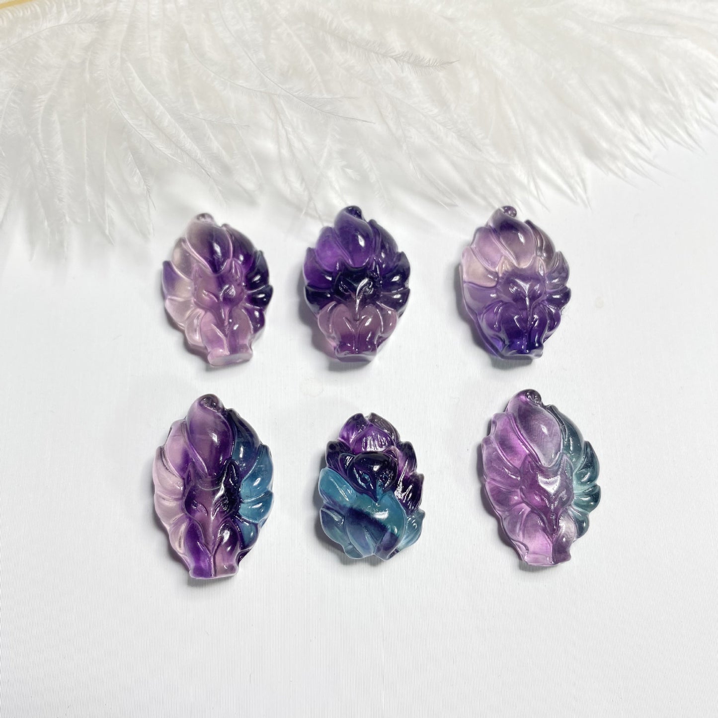 Colorful Fluorite Nine Tail Fox Shape Pendant Ornaments