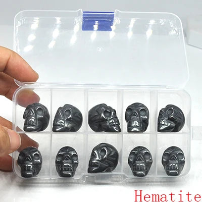 10Pcs/Set Skull Statue Natural Stones Carved Healing Crystals Ornament Reiki Witchcraft Supplies Gemstone Halloween Decorations