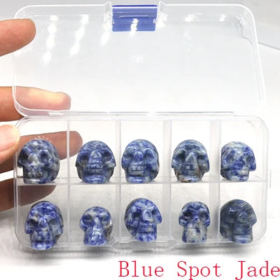 10Pcs/Set Skull Statue Natural Stones Carved Healing Crystals Ornament Reiki Witchcraft Supplies Gemstone Halloween Decorations