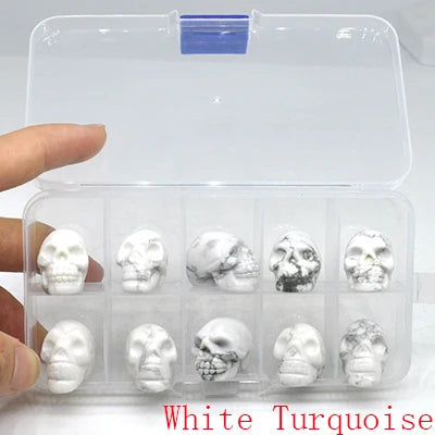 10Pcs/Set Skull Statue Natural Stones Carved Healing Crystals Ornament Reiki Witchcraft Supplies Gemstone Halloween Decorations