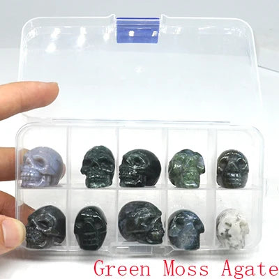 10Pcs/Set Skull Statue Natural Stones Carved Healing Crystals Ornament Reiki Witchcraft Supplies Gemstone Halloween Decorations