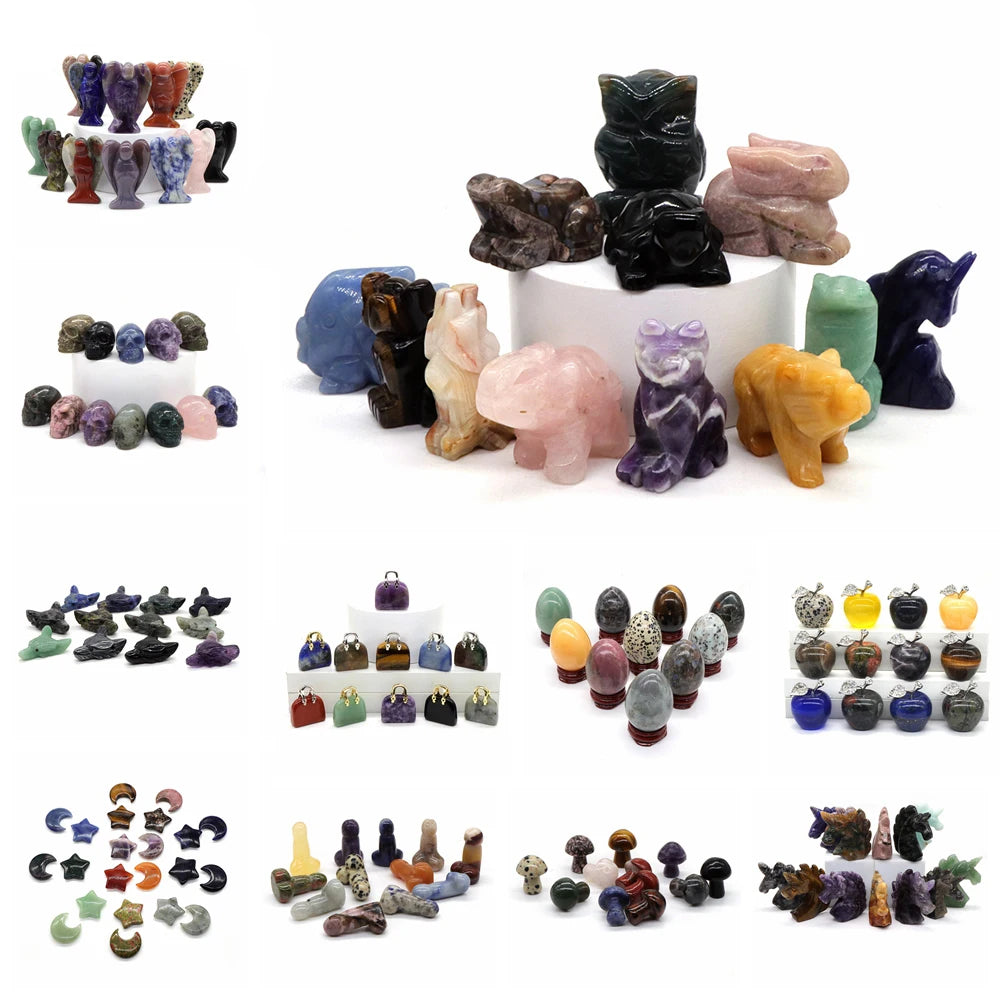 12pc/ Set Mix Natural Random Crystals and Stones Animals