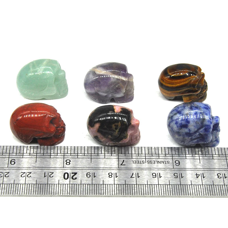 10Pcs/Set Skull Statue Natural Stones Carved Healing Crystals Ornament Reiki Witchcraft Supplies Gemstone Halloween Decorations