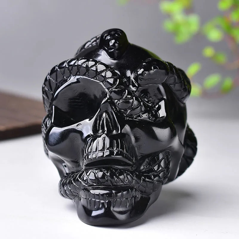 1PC Natural Crystal Quartz Mineral Jewelry Obsidian Skull Crystal Carving Home Decoration Halloween and DIY Decorations