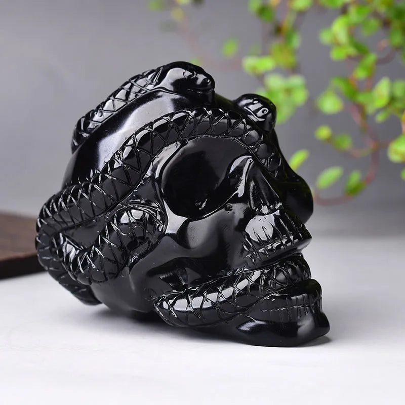 1PC Natural Crystal Quartz Mineral Jewelry Obsidian Skull Crystal Carving Home Decoration Halloween and DIY Decorations