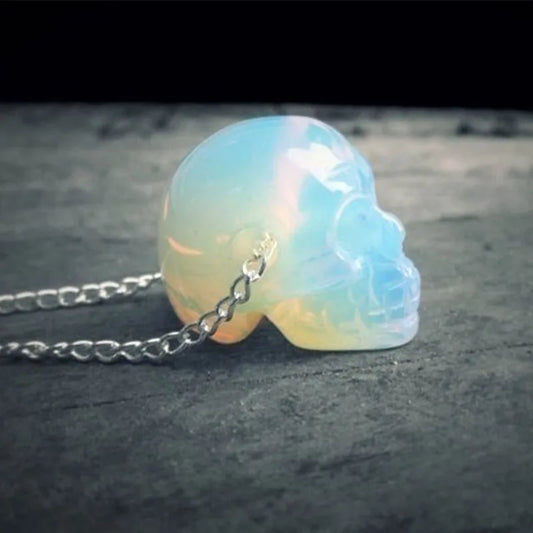 Opal Quartz Necklace Human Skull  Crystal Skull Necklace