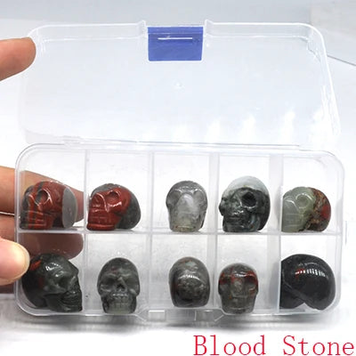 10Pcs/Set Skull Statue Natural Stones Carved Healing Crystals Ornament Reiki Witchcraft Supplies Gemstone Halloween Decorations