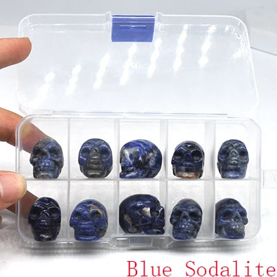 10Pcs/Set Skull Statue Natural Stones Carved Healing Crystals Ornament Reiki Witchcraft Supplies Gemstone Halloween Decorations