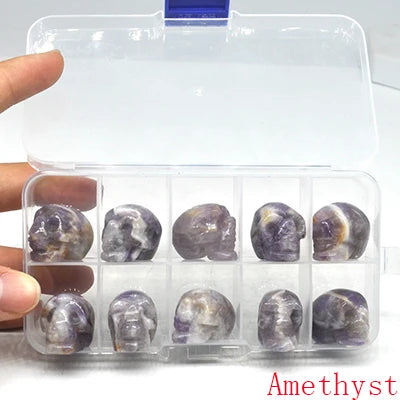 10Pcs/Set Skull Statue Natural Stones Carved Healing Crystals Ornament Reiki Witchcraft Supplies Gemstone Halloween Decorations