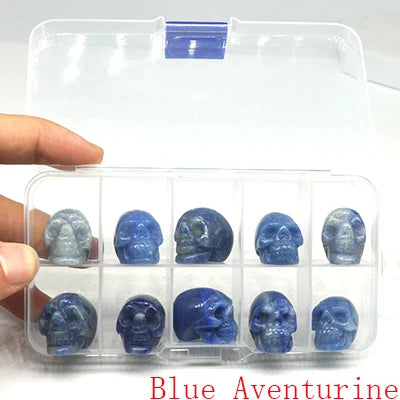 10Pcs/Set Skull Statue Natural Stones Carved Healing Crystals Ornament Reiki Witchcraft Supplies Gemstone Halloween Decorations