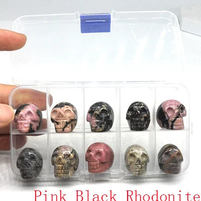 10Pcs/Set Skull Statue Natural Stones Carved Healing Crystals Ornament Reiki Witchcraft Supplies Gemstone Halloween Decorations