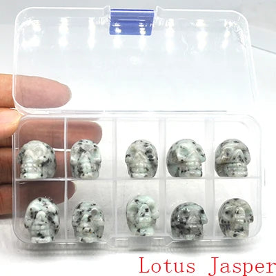 10Pcs/Set Skull Statue Natural Stones Carved Healing Crystals Ornament Reiki Witchcraft Supplies Gemstone Halloween Decorations