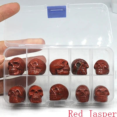 10Pcs/Set Skull Statue Natural Stones Carved Healing Crystals Ornament Reiki Witchcraft Supplies Gemstone Halloween Decorations