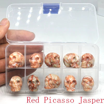 10Pcs/Set Skull Statue Natural Stones Carved Healing Crystals Ornament Reiki Witchcraft Supplies Gemstone Halloween Decorations