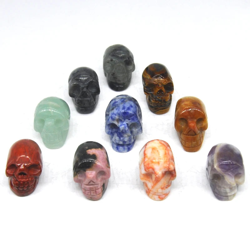 10Pcs/Set Skull Statue Natural Stones Carved Healing Crystals Ornament Reiki Witchcraft Supplies Gemstone Halloween Decorations