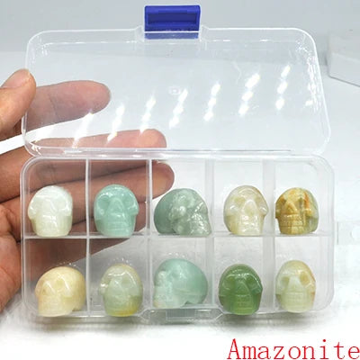 10Pcs/Set Skull Statue Natural Stones Carved Healing Crystals Ornament Reiki Witchcraft Supplies Gemstone Halloween Decorations